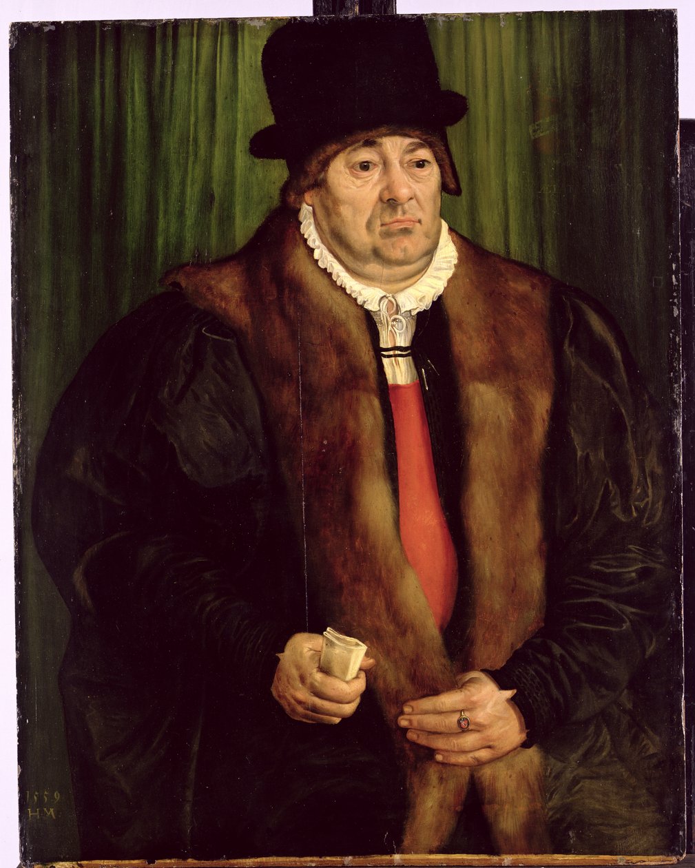 Portræt af en München-aristokrat, 1559 swed av Hans Muelich or Mielich
