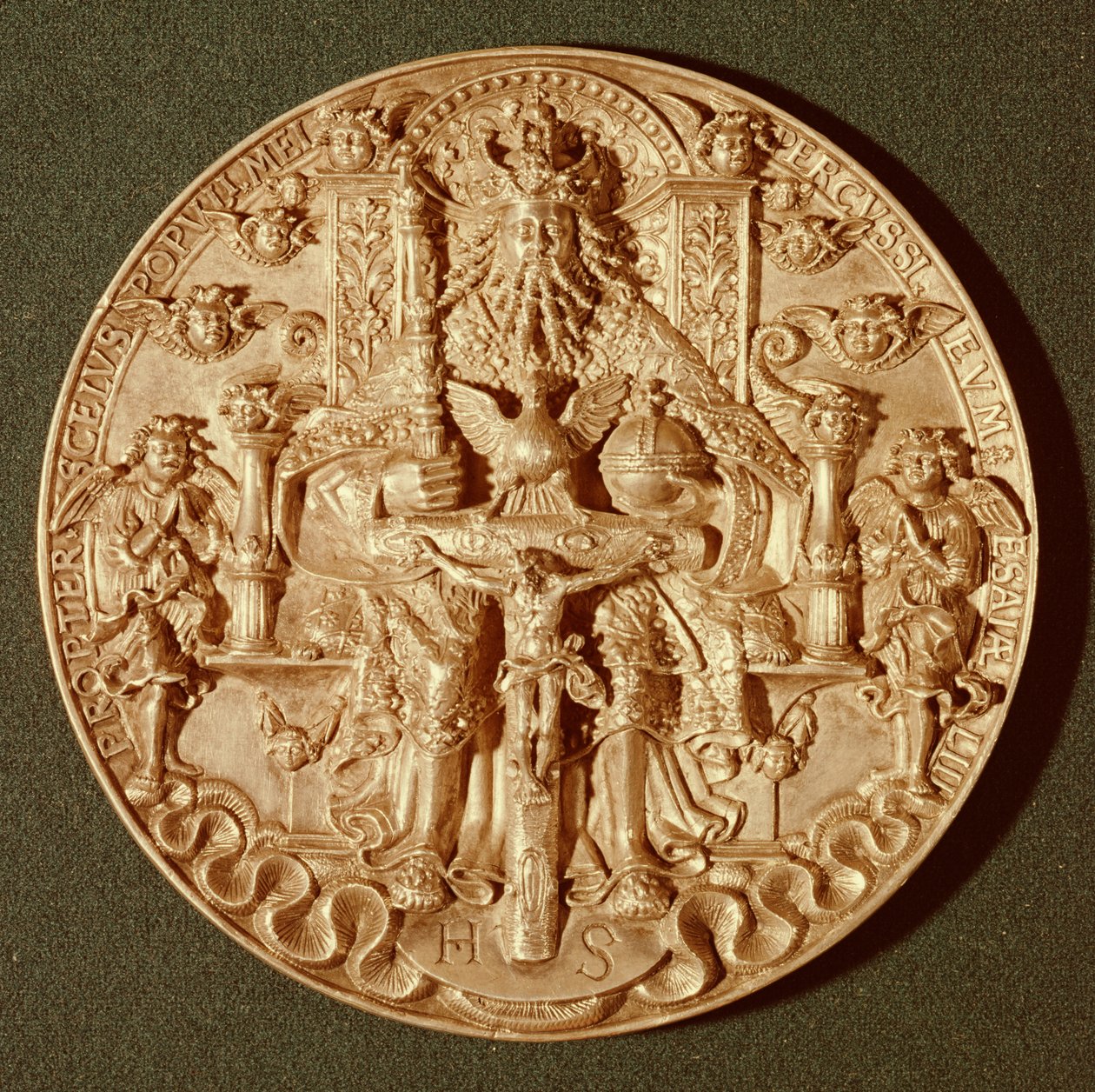 Trinity-medalj, omarbetad version av originalet gjord 1544 nu i Domschatz, Trier (guld) av Hans Reinhart