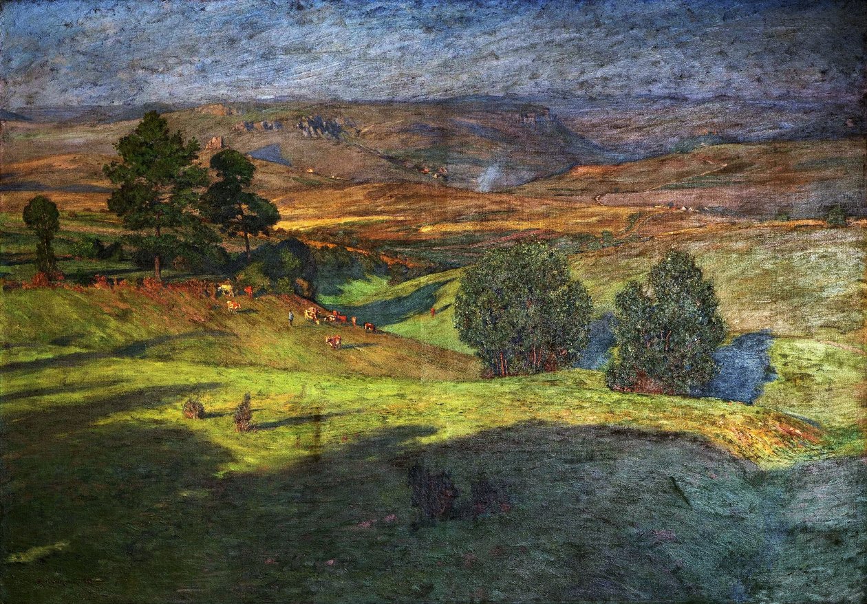 Upland landscape at sunset.  av Hans Richard von Volkmann