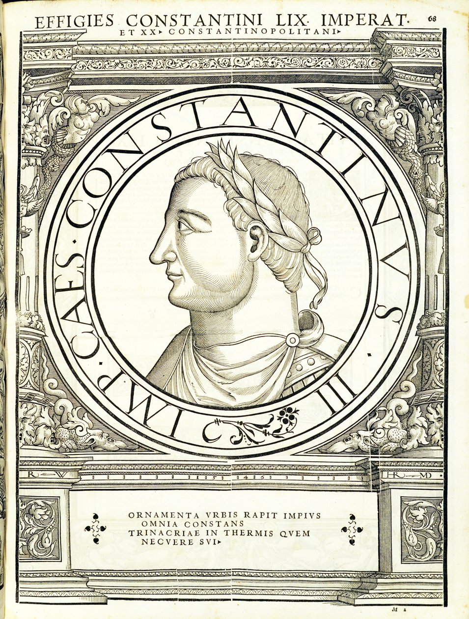 Constans, illustration från "Imperatorum romanorum omnium orientalium et occidentalium verissimae imagines ex antiquis numismatis", träsnitt av Rudolph Wyssenbach, tryckt av Andreas Gesner, Zürich, 15 av Hans Rudolf Manuel Deutsch