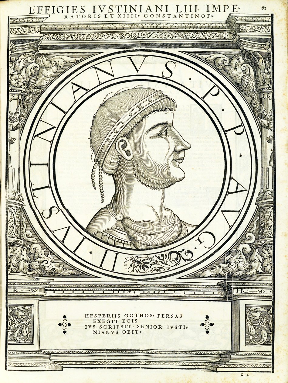 Justinianus I, illustration från "De romerska kejsarna i hela öst och väst" av Hans Rudolf Manuel Deutsch