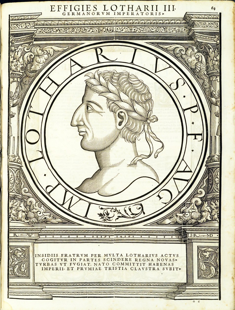 Lothar I, illustration från de romerska kejsarna av alla öst- och västromerska kejsare med de mest autentiska bilderna av de antika mynten, träsnitt av Rudolph Wyssenbach, tryckt av Andreas Gesner, Zürich, 1 av Hans Rudolf Manuel Deutsch