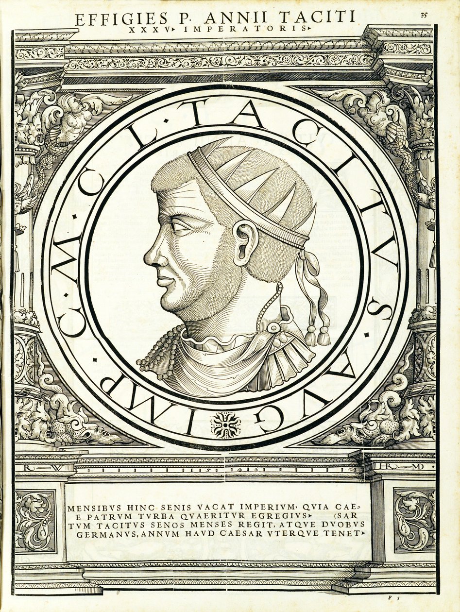 Tacitus, illustration från de romerska kejsarna av alla de östra och västra regionerna i det romerska riket av Hans Rudolf Manuel Deutsch