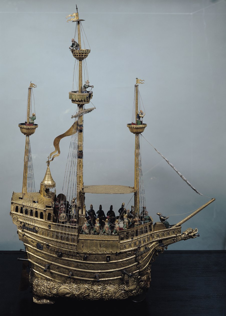 Charles V automatisk klocka i form av en nef, c.1580 (mässing & emalj) av Hans Schlottheim