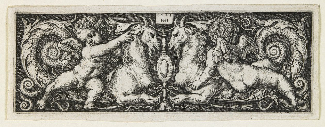 Ornament med två genier som rider på två chimärer, 1544 av Hans Sebald Beham