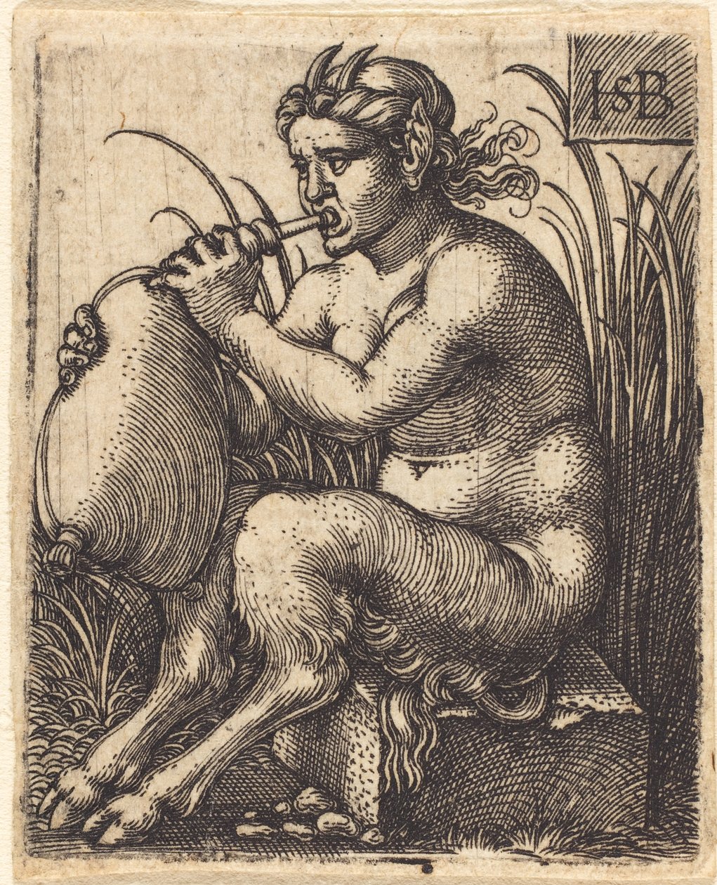 Satyrkvinna som spelar säckpipa, ca 1525-50 av Hans Sebald Beham