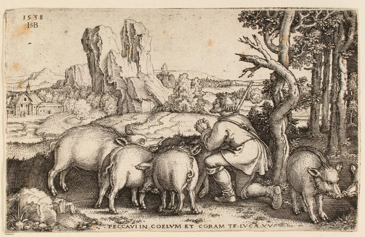 Den förlorade sonen med svinet, 1538 av Hans Sebald Beham