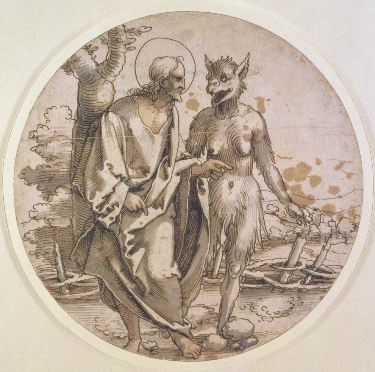 The Temptation of Christ, ca 1522 (penna och bläck, wc och tvätt på papper) av Hans Sebald Beham