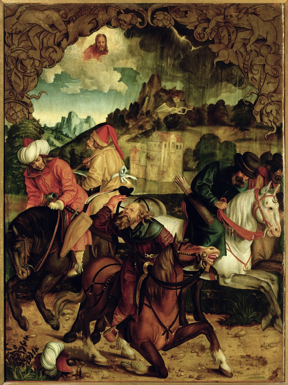 The Conversion of St. Paul, från en polyptyk som skildrar scener från SS:s liv. Peter och Paul (uppgift om 86831) av Hans Suess Kulmbach