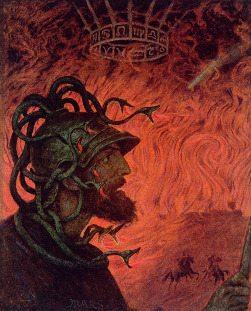 Mars, illustration från Festkalender utgiven i Leipzig ca 1910 (färglitografi) av Hans Thoma