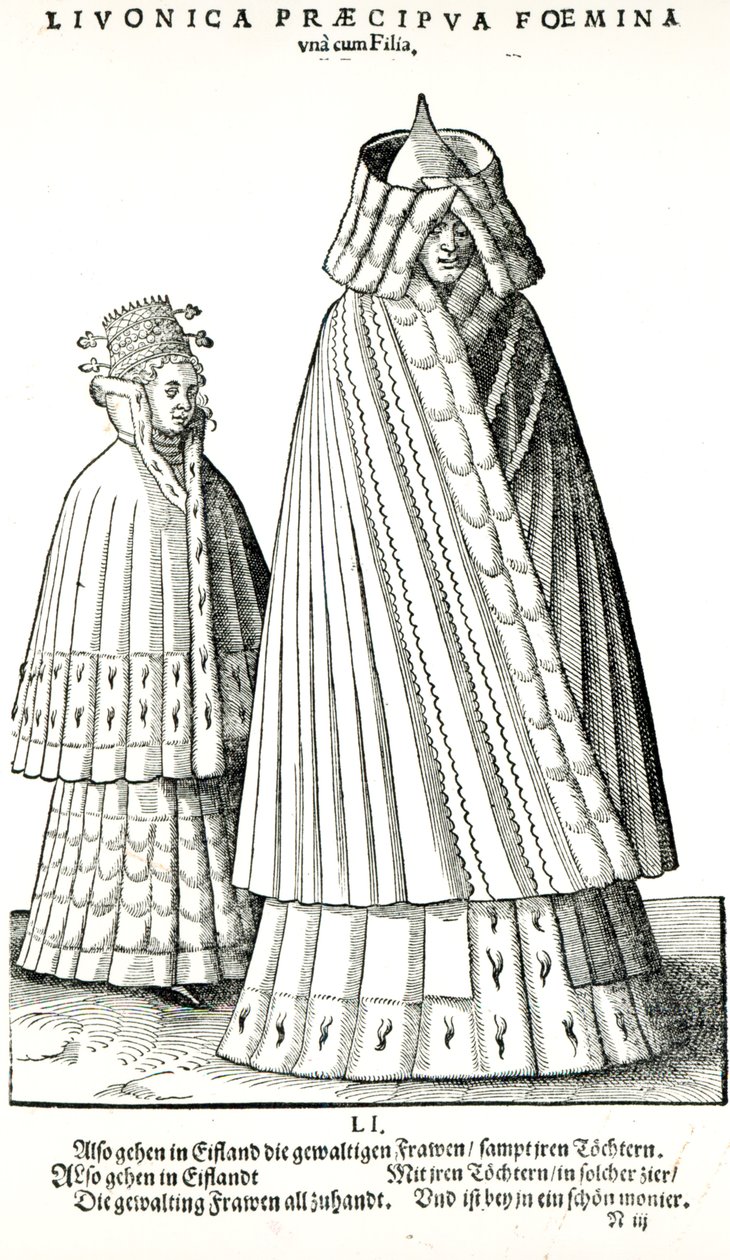 Dräkter av en livländsk adelsdam och hennes dotter, 1577 av Hans Weigel