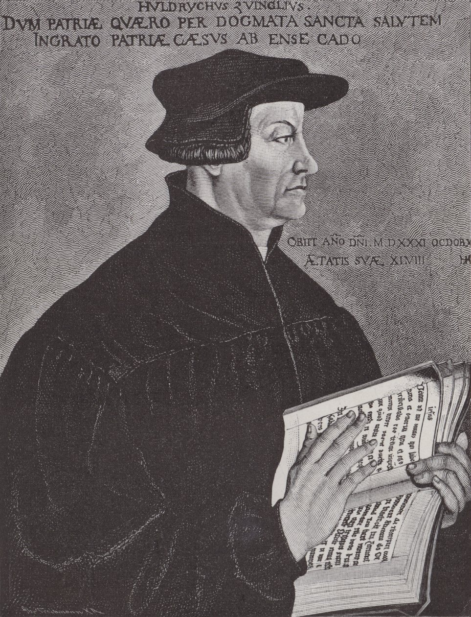 Huldrych Zwingli, ledare för reformationen i Schweiz (gravyr) av Hans (after) Asper