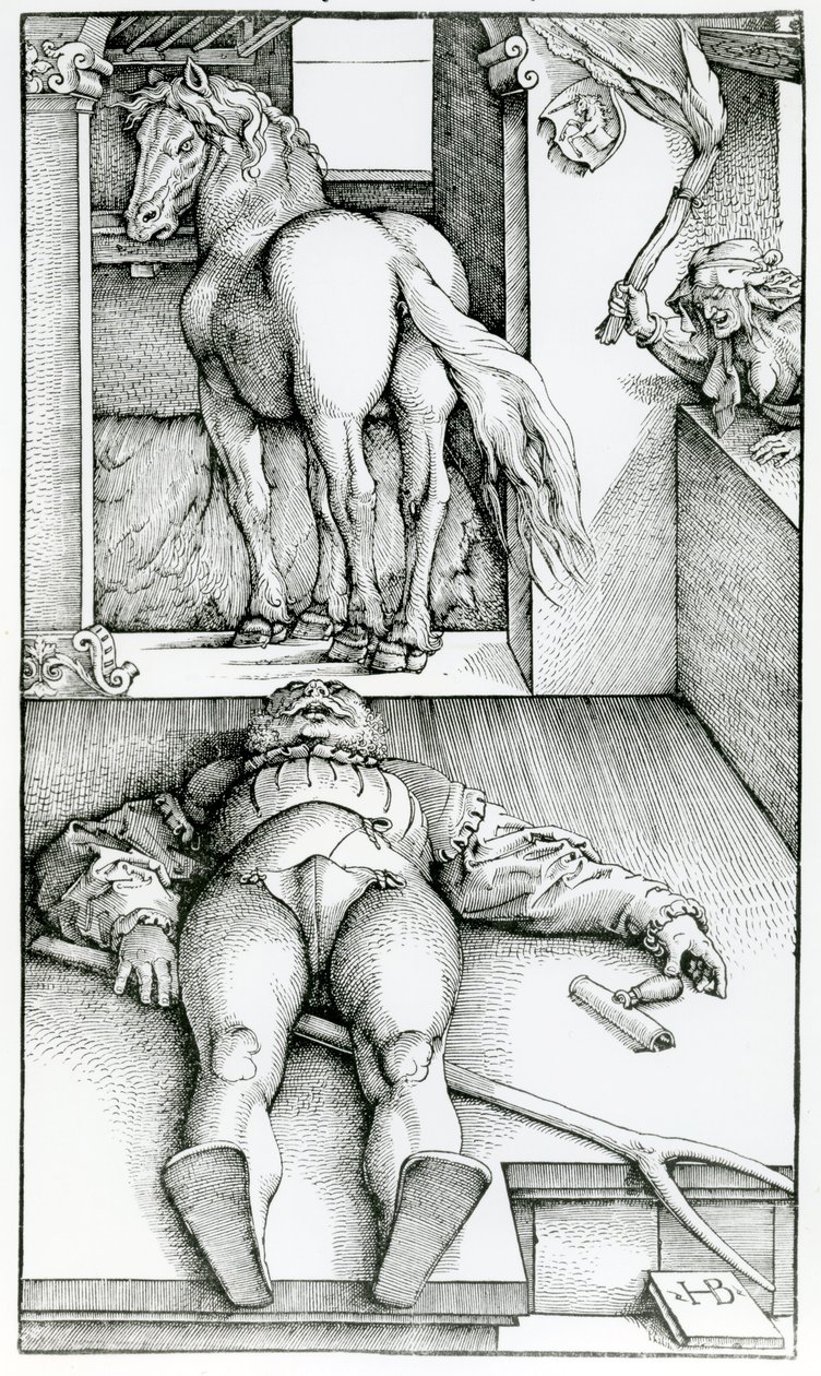 Sovande brudgum och trollkvinna av Hans (after) Baldung Grien