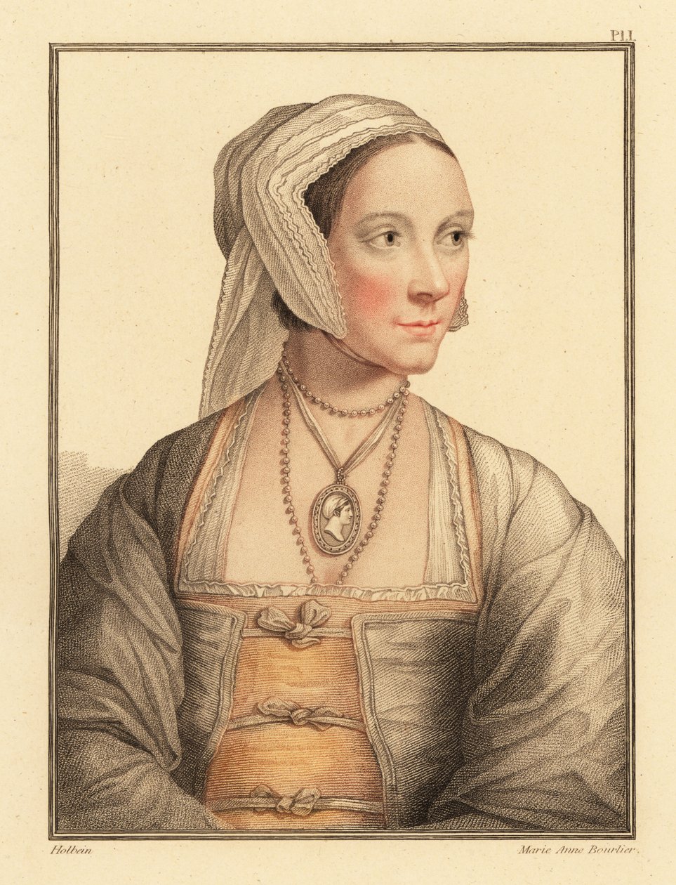 トーマス・モア卿の娘、シシリー。 ,1812年（彫刻）スウェーデン語 av Hans (after) Holbein the Younger