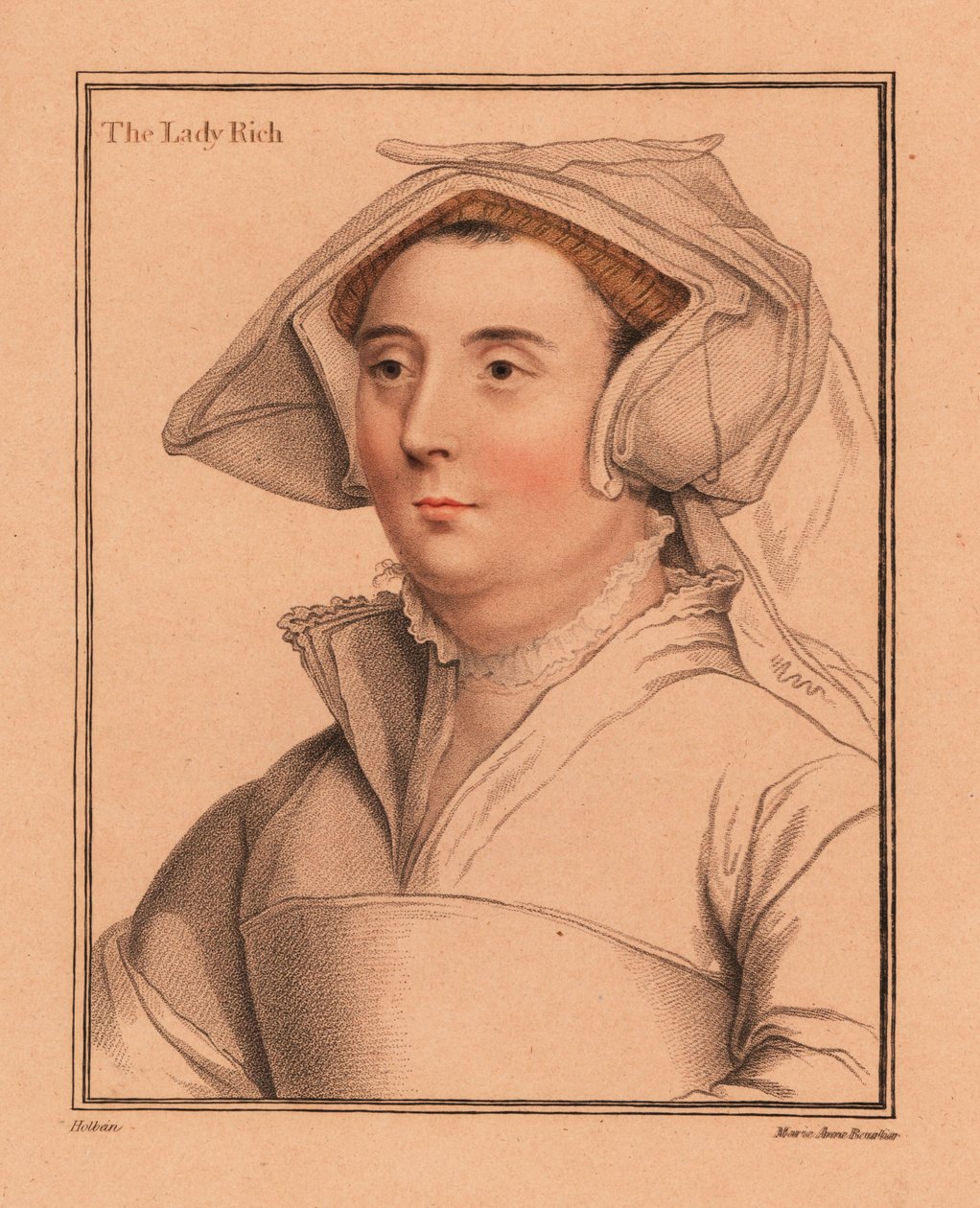Elizabeth Jenkes, Lady Rich, hustru till Sir Richard Rich., 1812 (gravyr) av Hans (after) Holbein the Younger