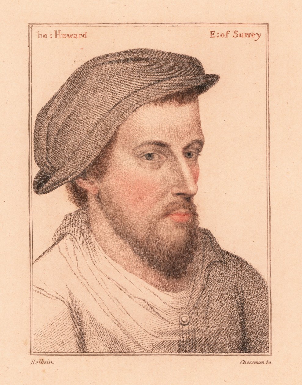 Henry Howard, Earl of Surrey, poet avrättad för förräderi 1812 (gravyr) av Hans (after) Holbein the Younger