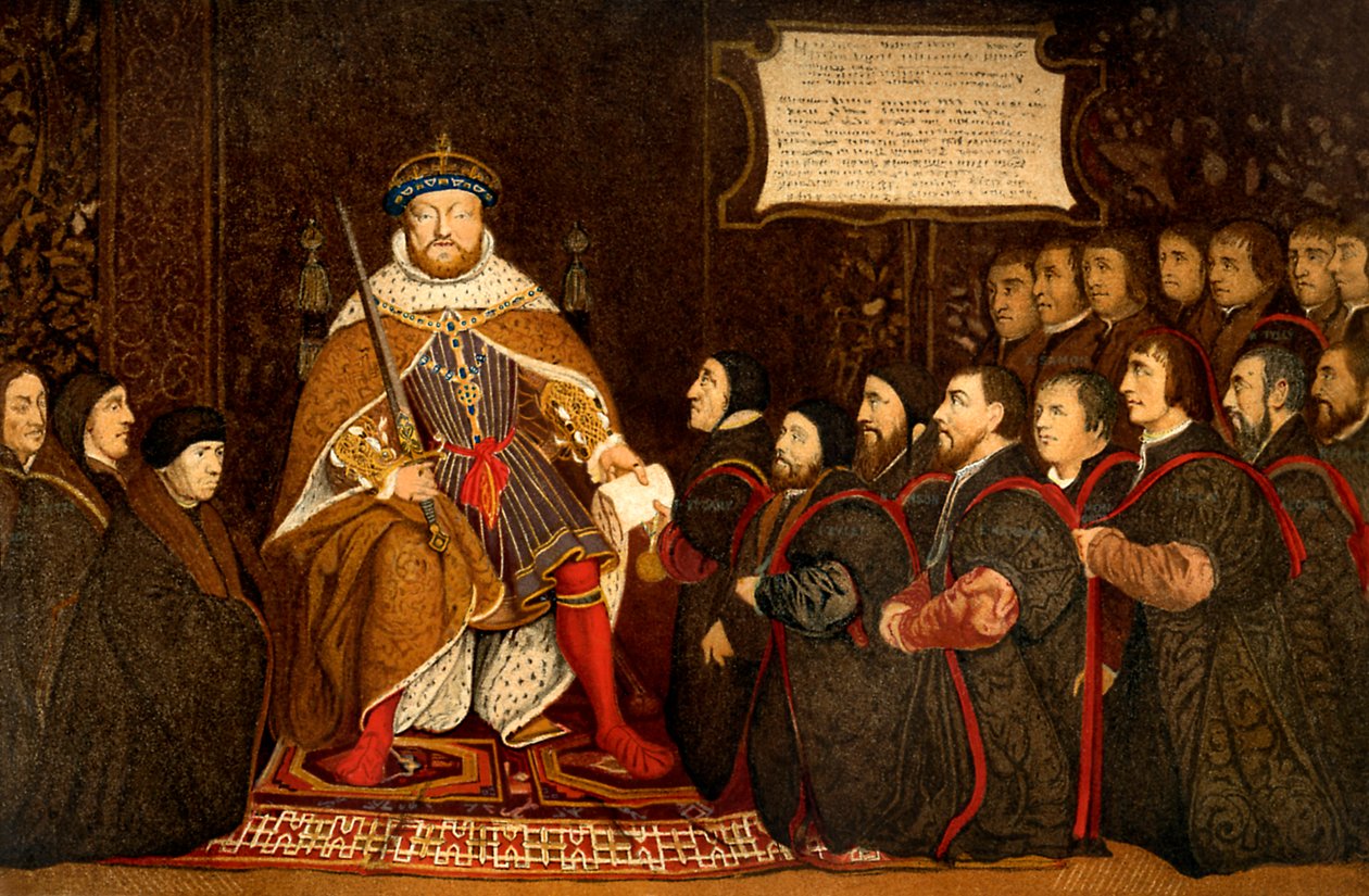 Henrik VIII och Barber Surgeons, illustration från "An Cyclopaedia of Costume... av Hans (after) Holbein the Younger