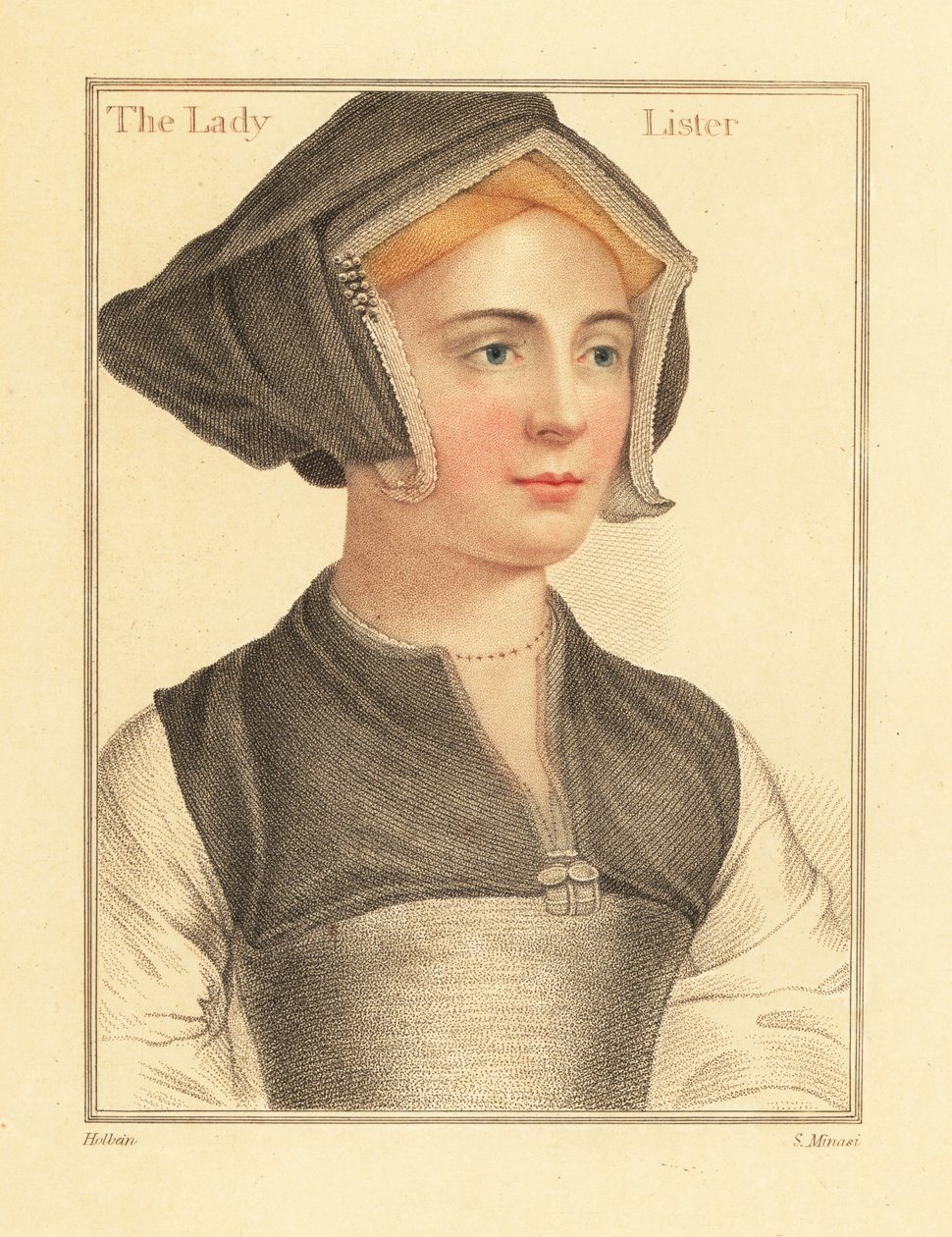 Isabel Shirley, hustru till den engelske överdomaren Sir Richard Lyster, 1812 (gravyr) av Hans (after) Holbein the Younger
