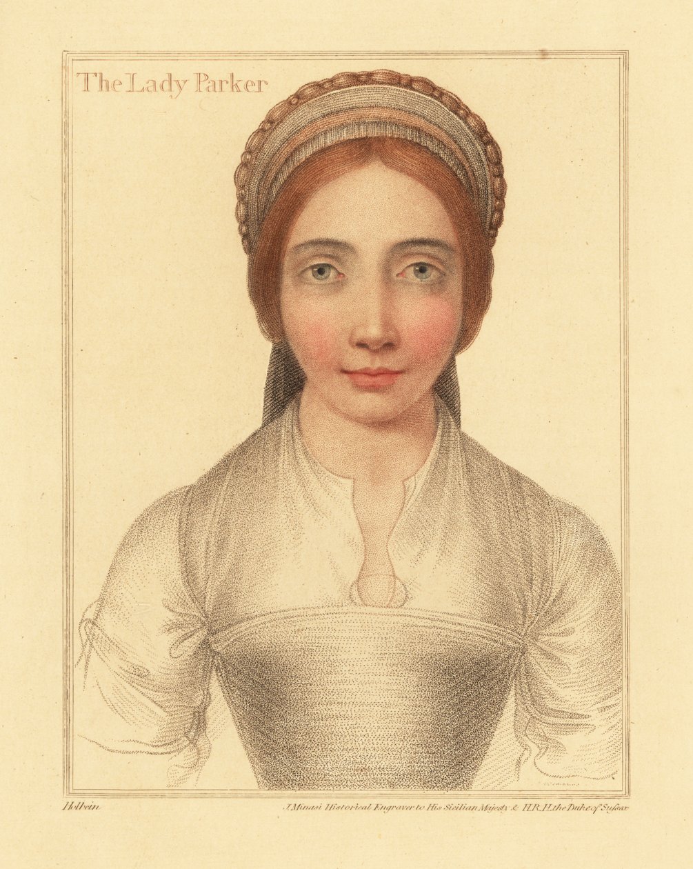 Lady Parker, fru till Sir Henry Parker., 1812 (gravyr) av Hans (after) Holbein the Younger