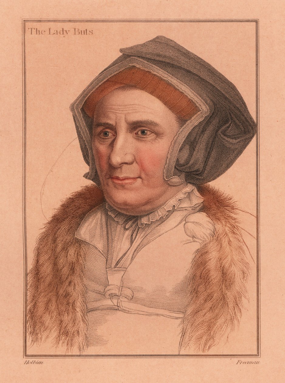 Margaret Bacon, Lady Butts, vaktmästare vid Henry VIII:s cour, 1812 (gravyr) av Hans (after) Holbein the Younger