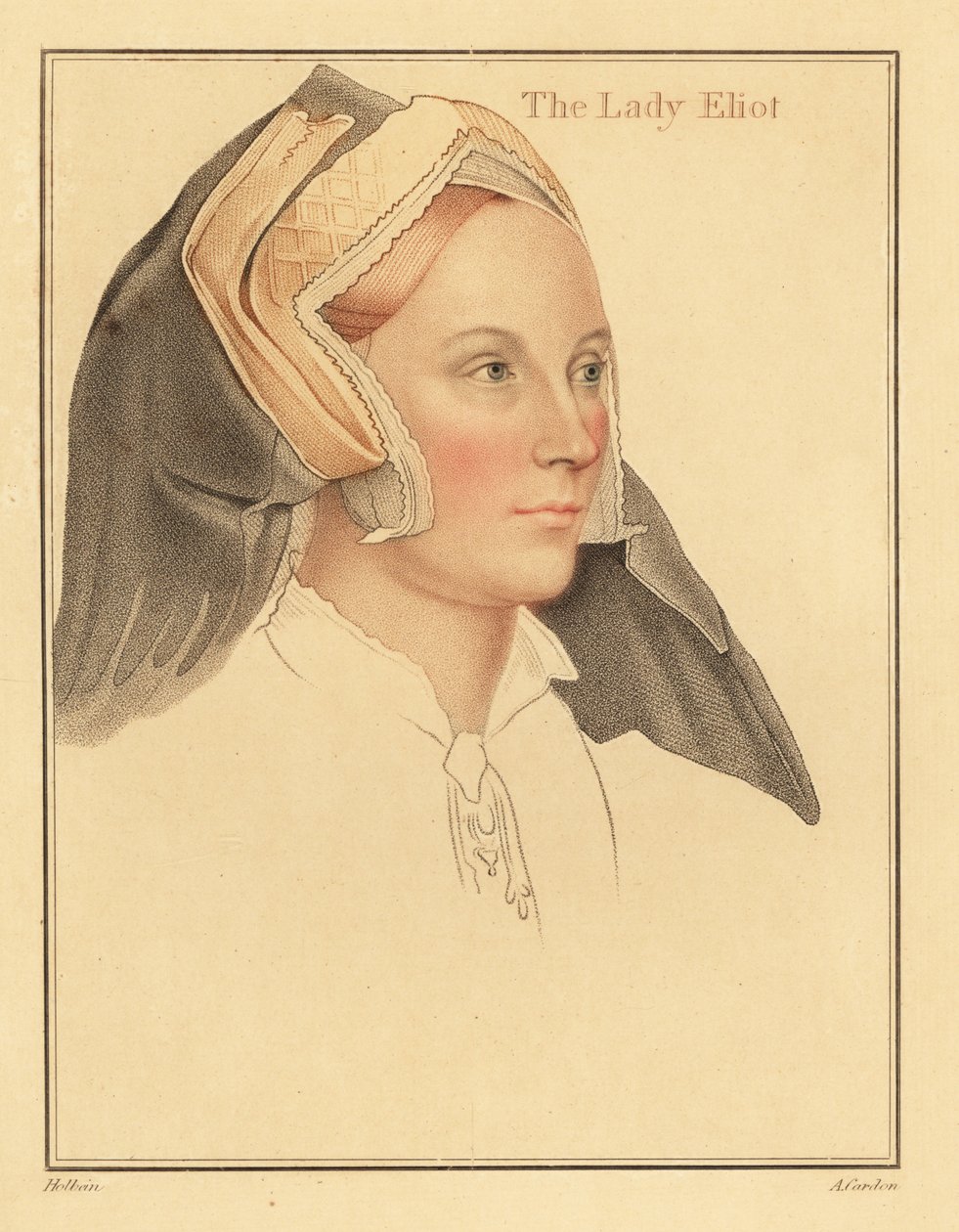 Margaret, Lady Elyot, död 1569. 1812 (gravyr) av Hans (after) Holbein the Younger