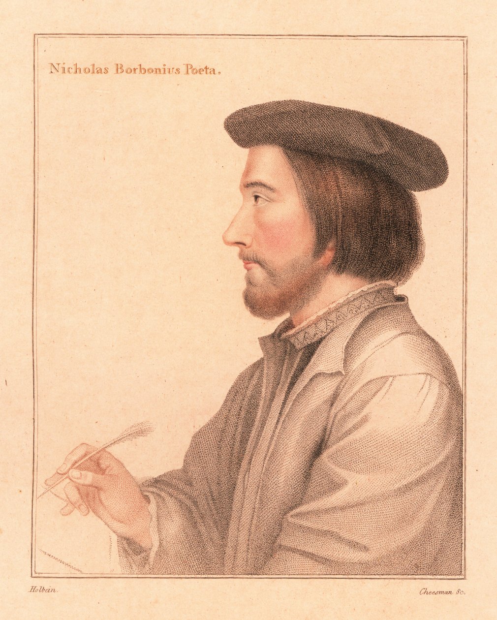 Nicholas Borbonius, latinsk poet och lärare, 1812 (gravyr) av Hans (after) Holbein the Younger