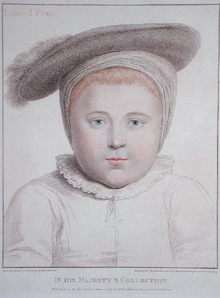 Porträtt av Edward VI (1537-53) graverad av Francesco Bartolozzi (1727-1815) 1796 (gravyr) av Hans (after) Holbein the Younger