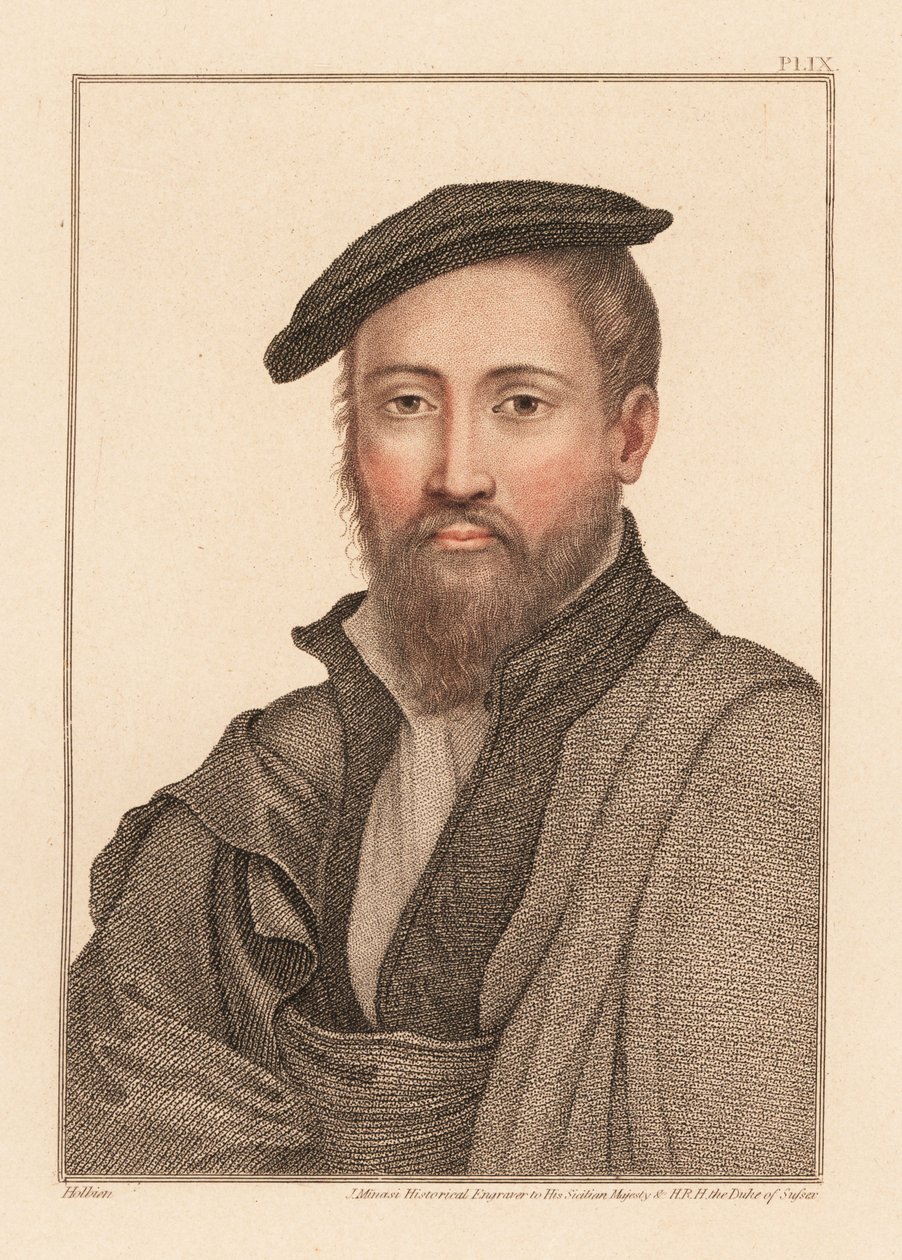 Porträtt av en okänd man, kung Henrik VIII:s hov, ca. 1532., 1812 (gravyr) av Hans (after) Holbein the Younger