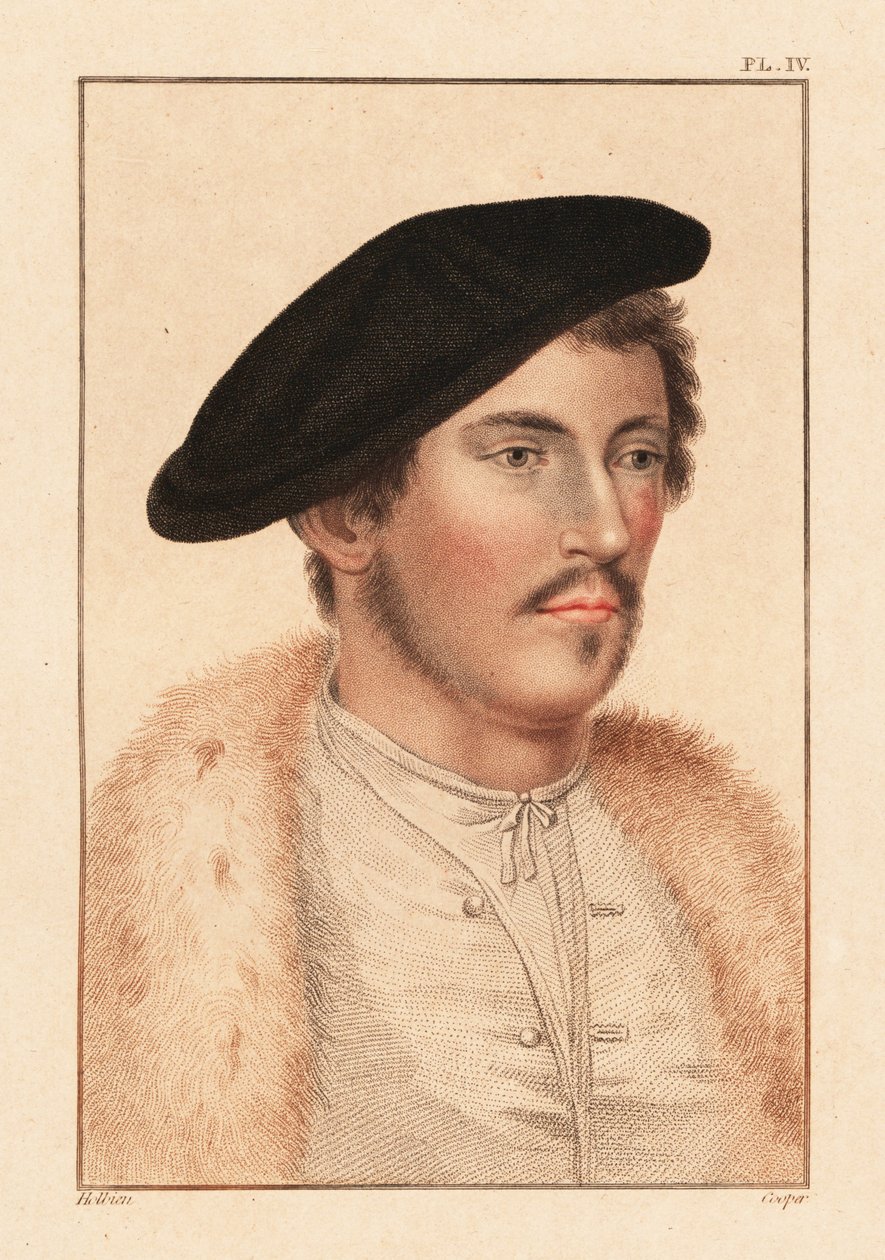 Porträtt av en okänd man, kung Henrik VIII:s hov, ca. 1532., 1812 (gravyr) av Hans (after) Holbein the Younger