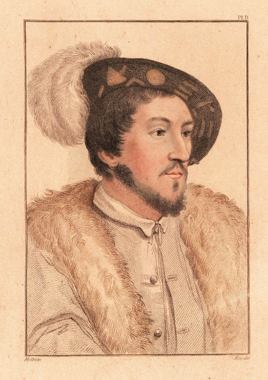 Porträtt av en okänd man, kung Henrik VIII:s hov, ca. 1532. ,1812 (gravyr) av Hans (after) Holbein the Younger