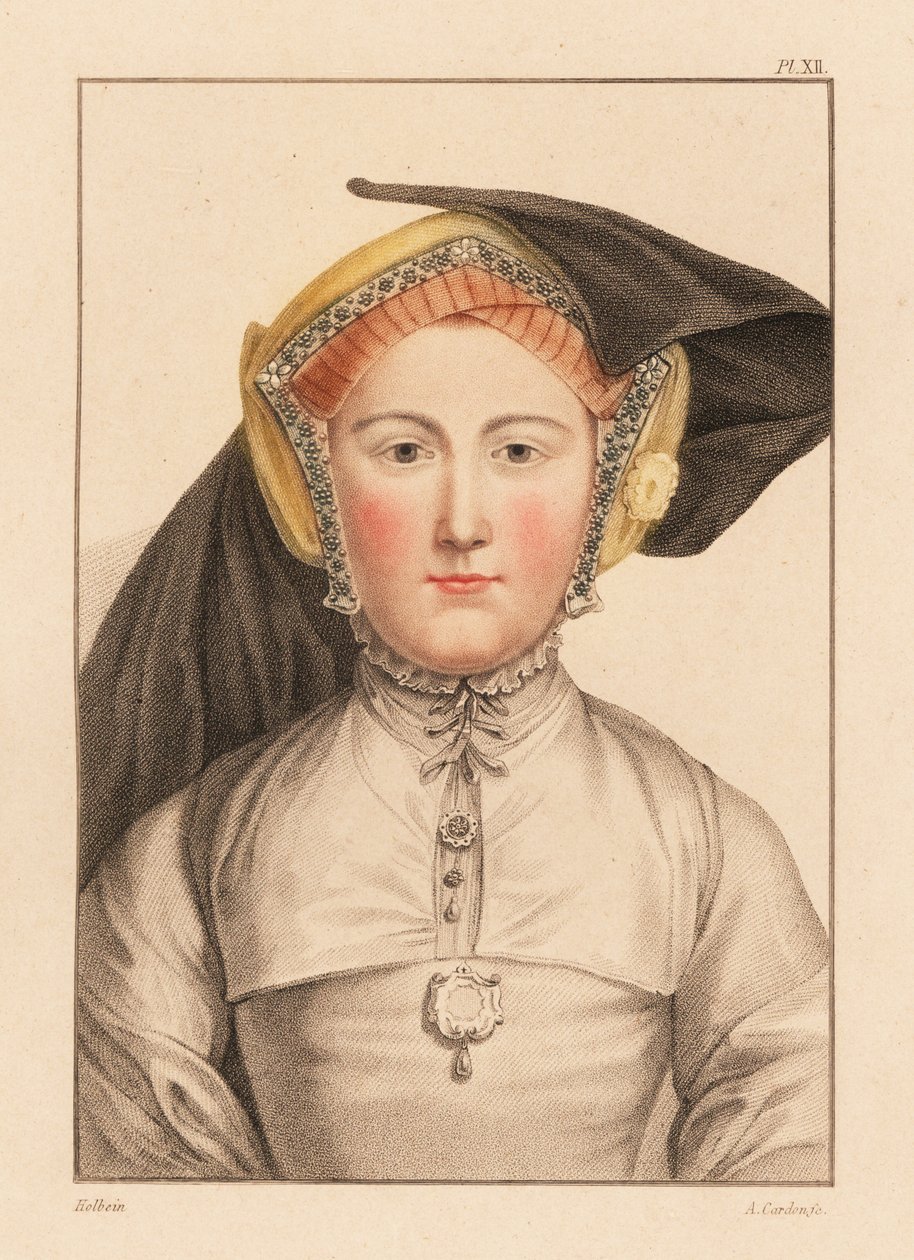 Porträtt av okänd kvinna från kung Henrik VIII:s hov, 1812 (gravyr) av Hans (after) Holbein the Younger