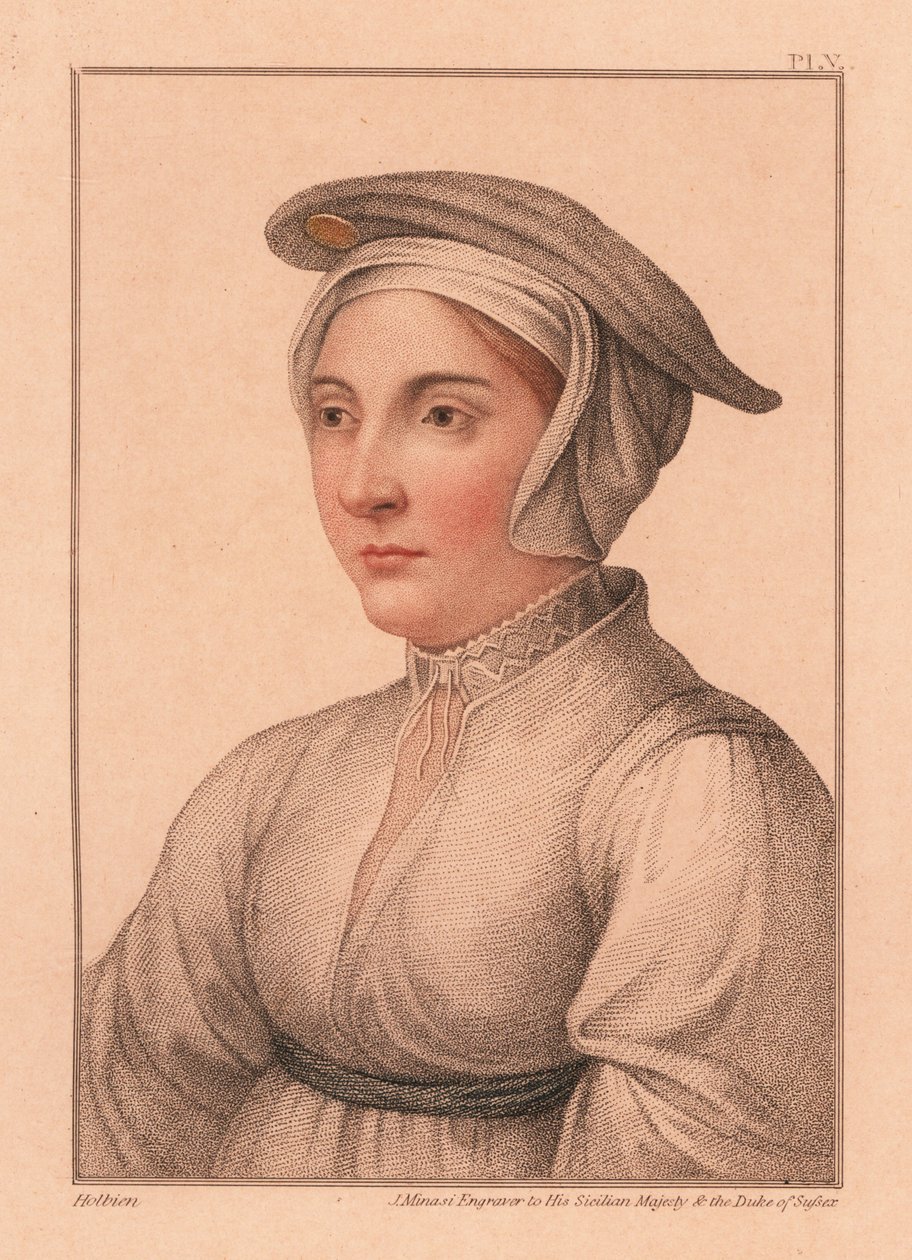 Porträtt av okänd kvinna från kung Henrik VIII:s hov, 1812 (gravyr) av Hans (after) Holbein the Younger