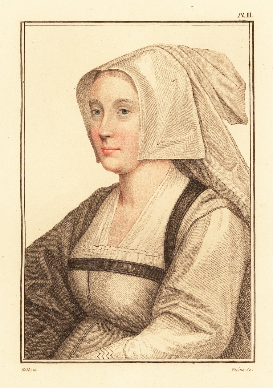 Porträtt av okänd kvinna från kung Henrik VIII:s hov, 1812 (gravyr) av Hans (after) Holbein the Younger