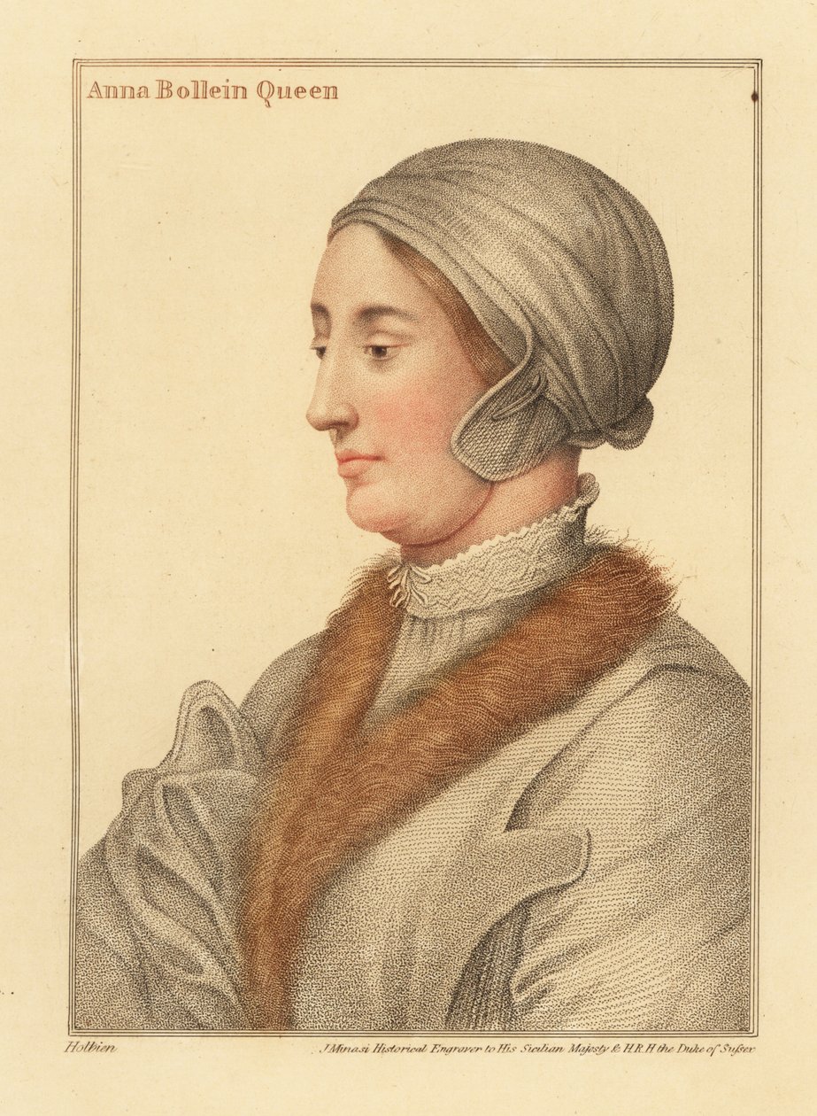 Drottning Anne Boleyn, andra hustru till kung Henrik VIII av Hans (after) Holbein the Younger