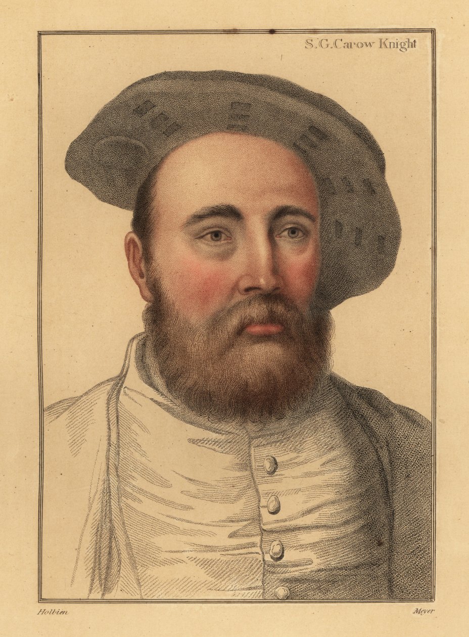サー ジョージ カリュー、イギリスの兵士、ヘンリー 8 世の提督、1812 年 (彫刻) スウェーデン語 av Hans (after) Holbein the Younger