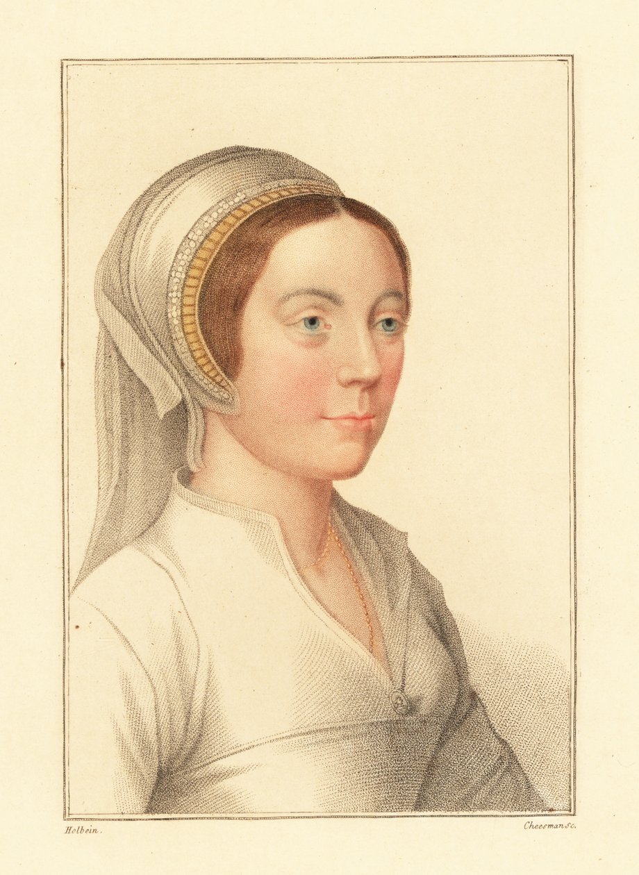 Oidentifierad kvinna, kung Henrik VIII:s domstol, 1812 (gravyr) av Hans (after) Holbein the Younger