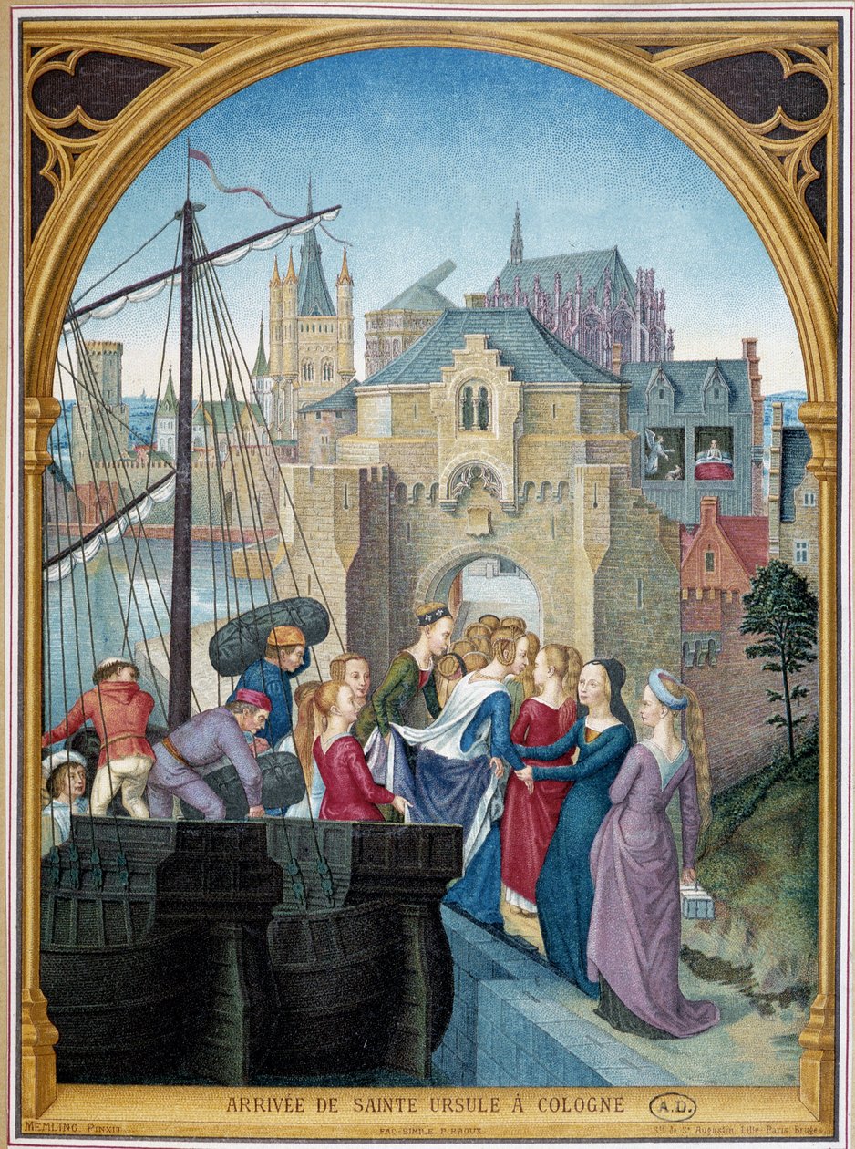 Saint Ursulas landstigning i Köln, från ca. Saint Ursulas schack av Memling av Hans (after) Memling
