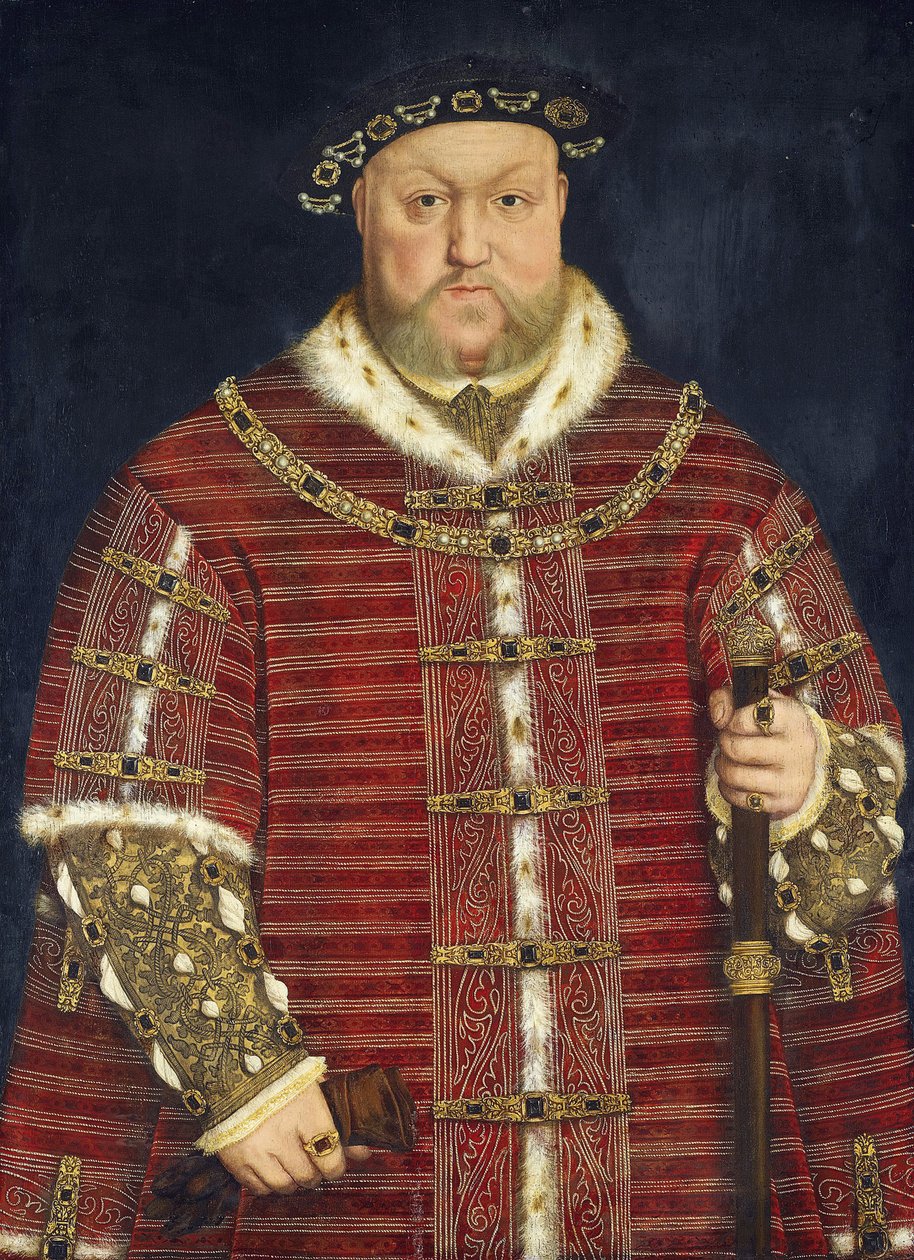 Henri VIII - Porträtt av kung Henrik VIII av England par Holbein, Hans, den yngre, Workshop av . Olja på trä, storlek: 93x68 av Hans (school of) Holbein