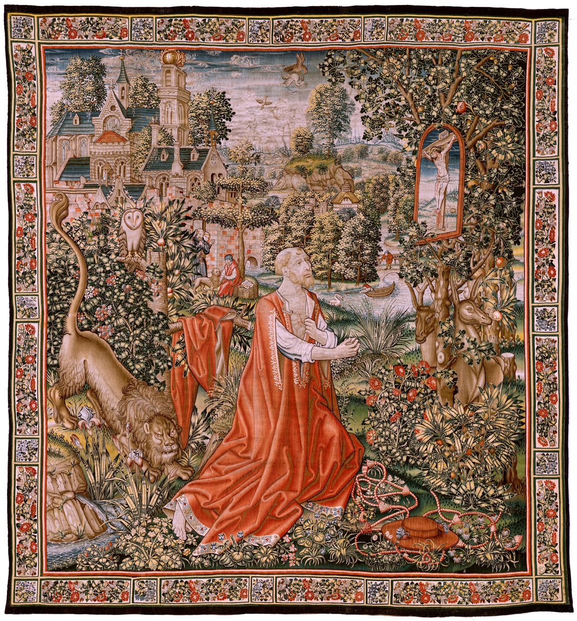flamländsk gobeläng. St Penitent Jerome, eller St. John