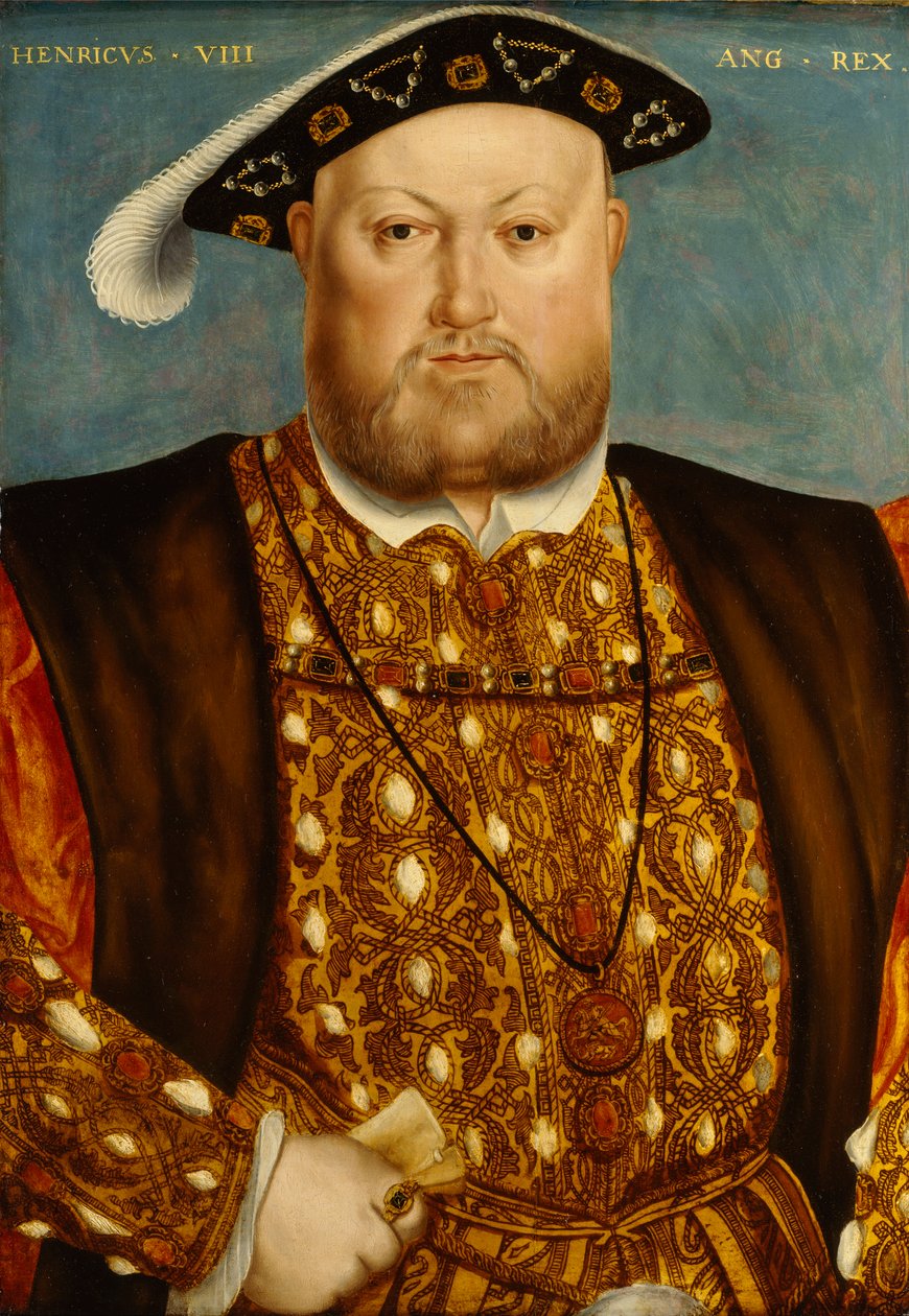 Henrik VIII (olja på pannå) av Hans (studio of) Holbein The Younger