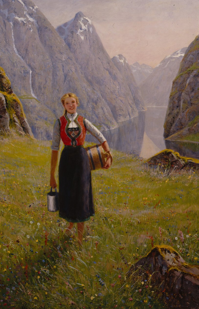 Dairymaid (olja på duk) av Hans Andreas Dahl