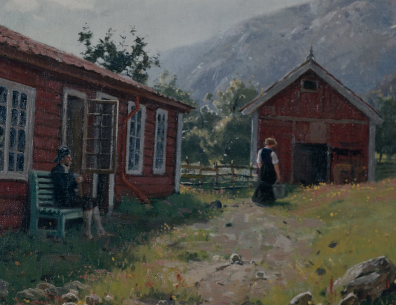 Gårdsgård, Västnorge (olja på duk) av Hans Andreas Dahl