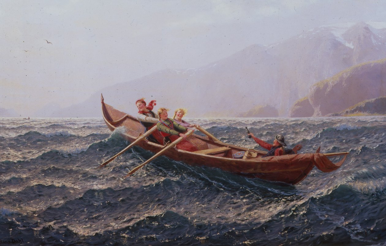 Människor i en roddbåt (olja på duk) av Hans Andreas Dahl