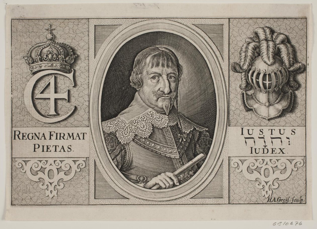 Kristian IV. Illustration för Peder Vinstrup, "Den danske hornblåsaren", 1644 av Hans Andreas Greys