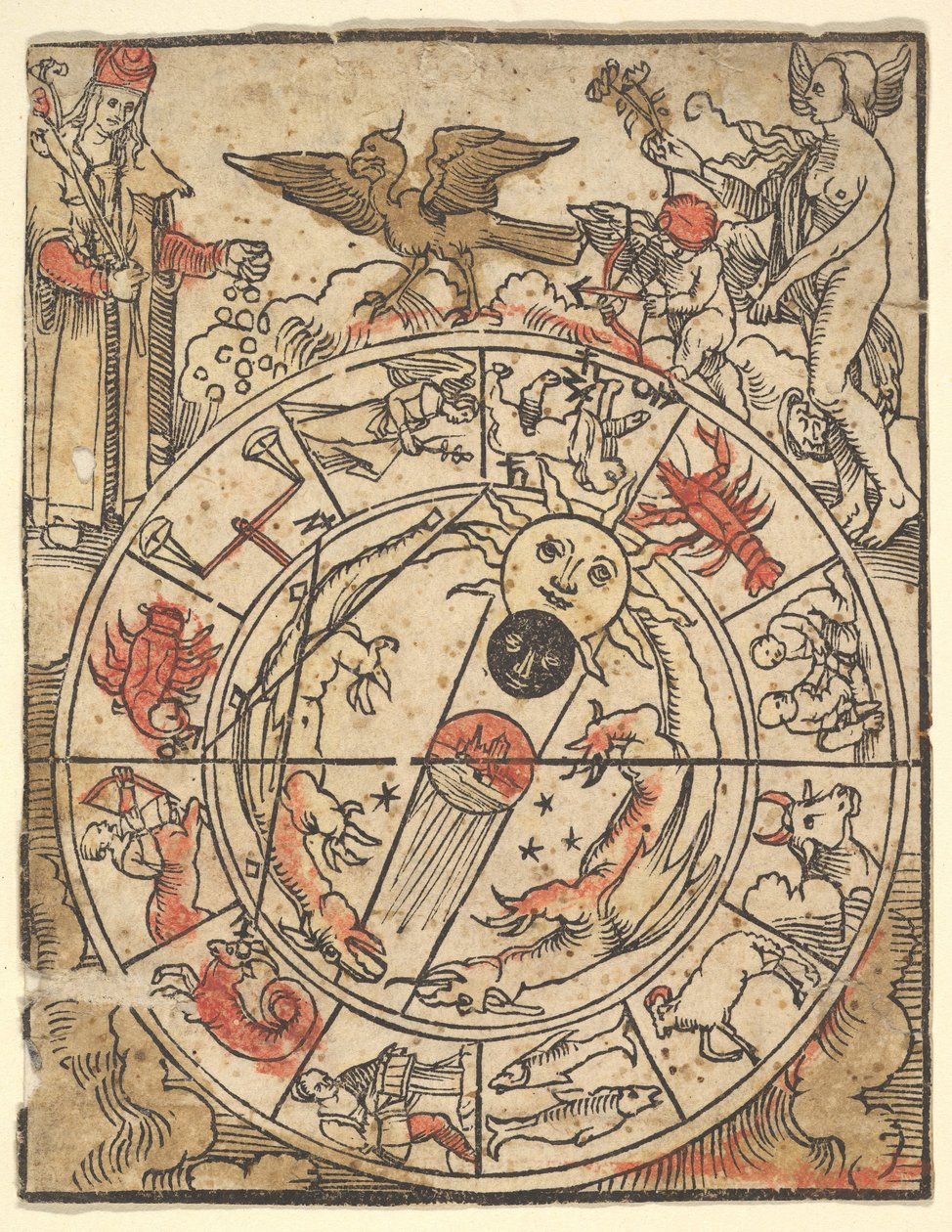 Karta över zodiakens tecken med Venus, Amor och en biskopshelgon. av Hans Baldung