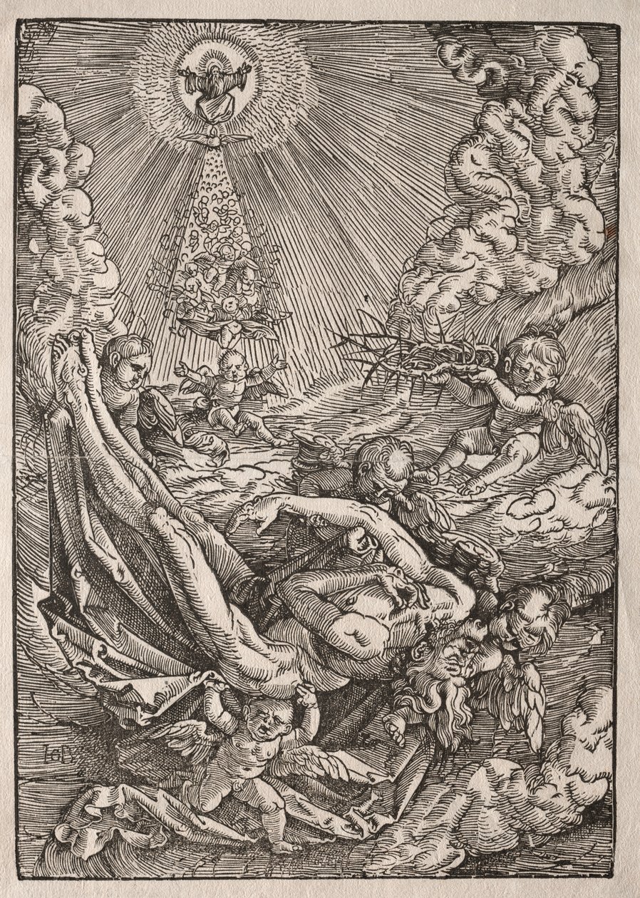 Kristus bärs till himlen av änglar av Hans Baldung