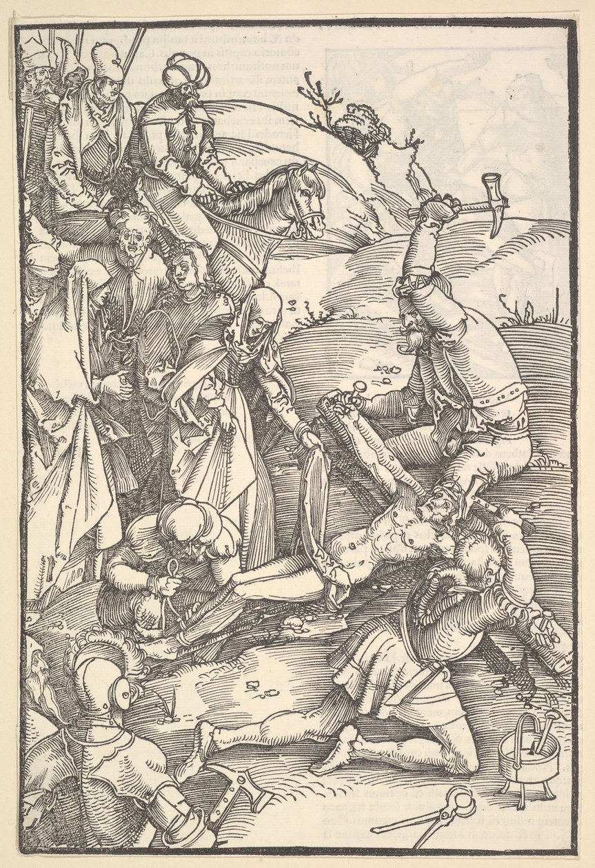 Kristus spikad på korset, verso: Kristus spikad på korset, från Speculum Passionis Dom..., 1507. av Hans Baldung