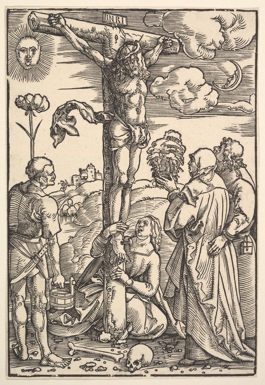 Kristus på korset med jungfrun och de heliga Longinus, Maria Magdalena och Johannes, 1505. av Hans Baldung