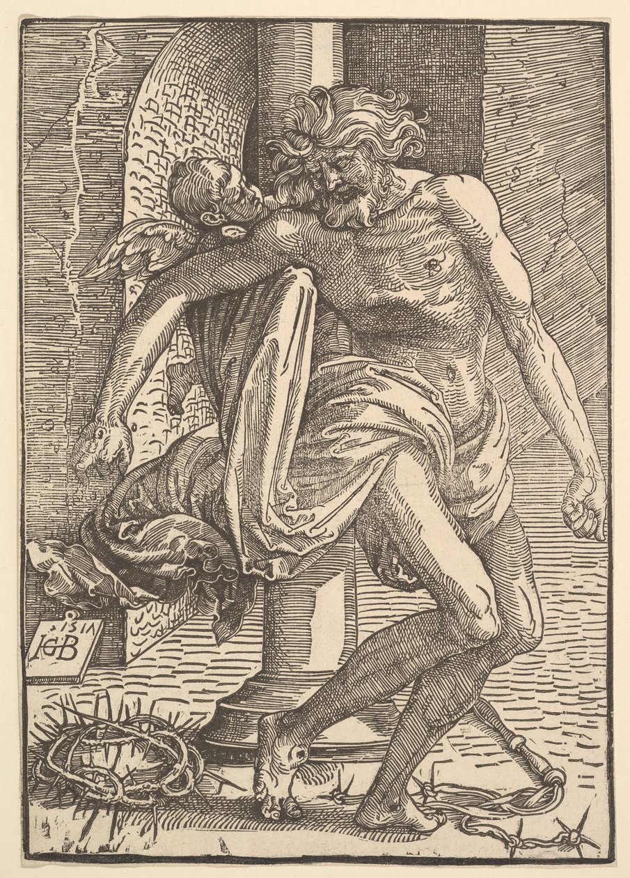 Kristus med tortyrinstrumenten stödd av en liten ängel, 1517. av Hans Baldung