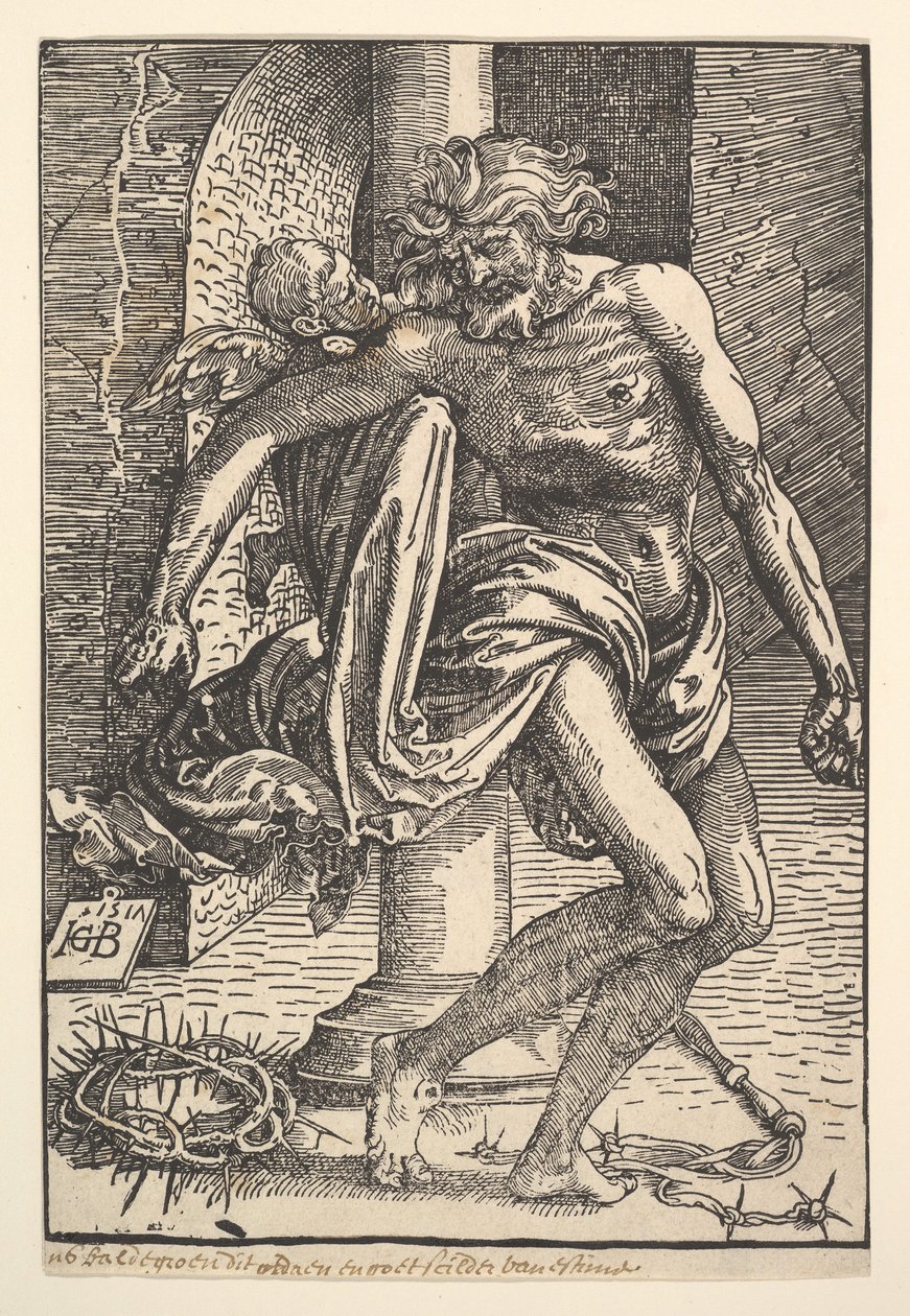 Kristus med tortyrinstrumenten stödd av en liten ängel, 1517. av Hans Baldung